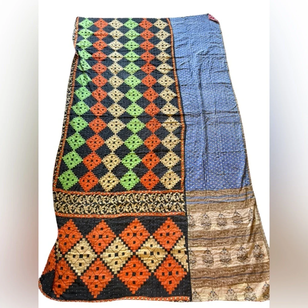 New Boho Kantha Reversible Quilt Blanket